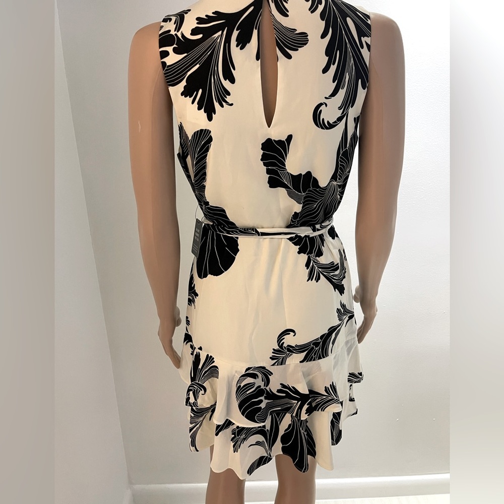 Express tropical patterned ruffle dress.